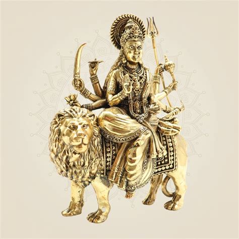 Brass Goddess Durga 9.25″ – Multi-Armed Divine Power Idol