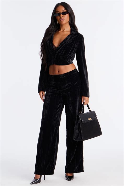 Keep You Wondering Velvet Wide Leg Pant 32 - Black | Fashion Nova