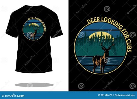Deer Looking for Cubs Retro Vintage T Shirt Design Stock Vector ...