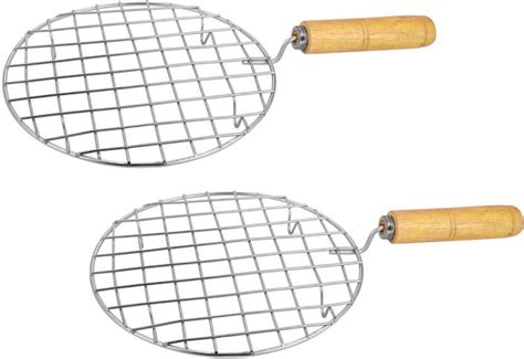 KOWS RST-004-2 SS Wire Wooden Handle Round Roaster Papad Jali, Paneer ...