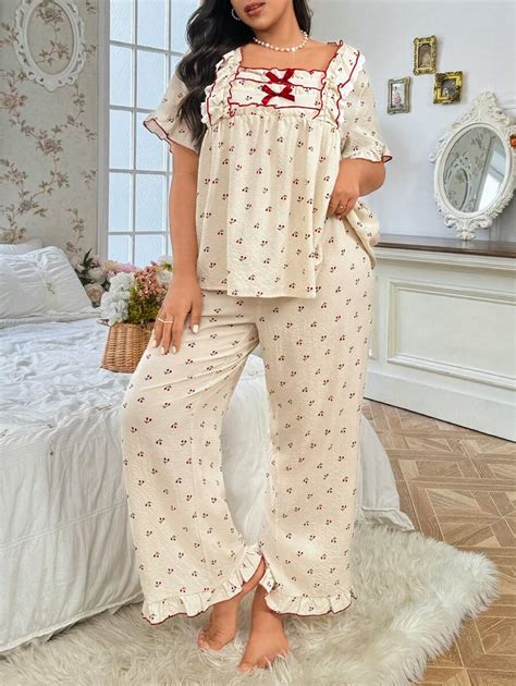 CottageSlumber Cherry Printed Color Block Multi-Layered Ruffle Hem ...