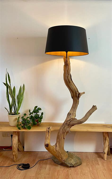Floor Lamp Driftwood Lamp Made of Sustainable Oak Mounted on a Boulder ...