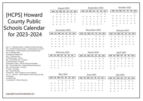 Howard County Schools Calendar - US School Calendar
