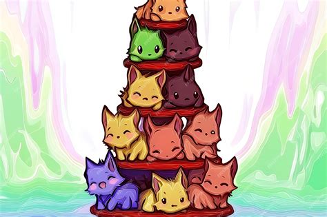 Stacked Cats Cartoon Illustration | Premium AI-generated image