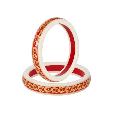 Buy Tanvi J Laminated Bangles for Women, Set of 2, Red and White ...