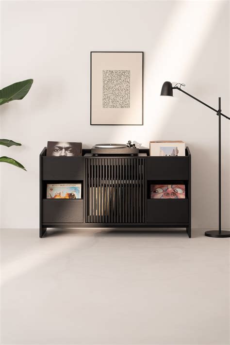 FUSE X – Stylish Black Record Player Stand With Vinyl Storage - Retro ...