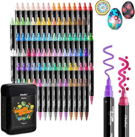 Ohuhu Acrylic Paint Pens 90 Colors: Dual Tips (Round & Fine) Acrylic ...
