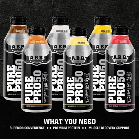 ABB Pure Pro 50 Post-Workout Recovery Protein Shake 15 oz Bottles, 12 ...
