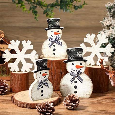 Amazon.com: Yousoontic 5 Pcs Wooden Winter Tabletop Decor Snowman Table ...