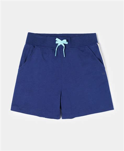 Buy Girl's Super Combed Cotton Solid Shorts with Side Taping - Blue ...