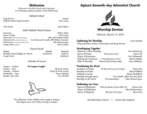 6 Awesome Seventh Day Adventist Church Bulletin Templates