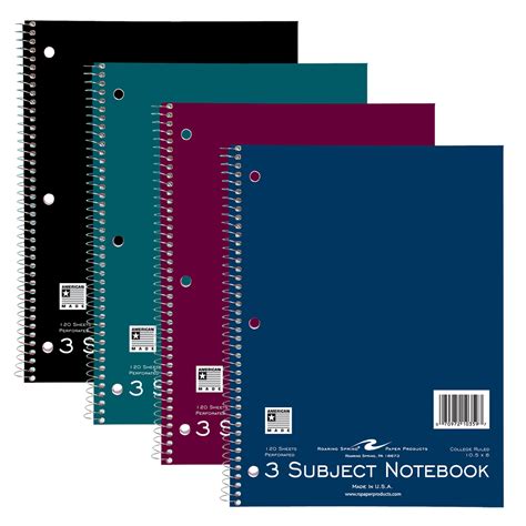 3-Subject Spiral Notebook- College Ruled- 8" x 10 1/2" - 120 Sheets ...