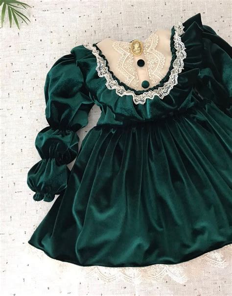 Emerald Green Velvet Baby Girls Birthday Dress, Girls Green Long Sleeve ...