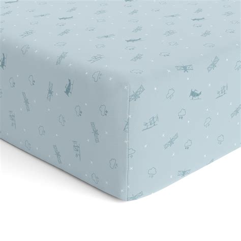 Cute, Stylish Baby Cot Fitted Sheet - Denim Aeroplane – Sadora Baby