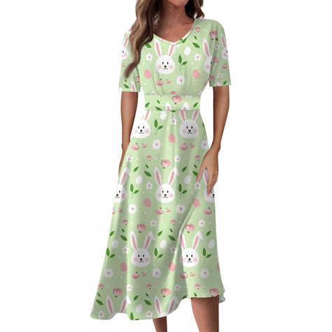 LTTVQM Easter Dresses for Women Church 2025 Bunny Egg Hunt Graphic Cute ...