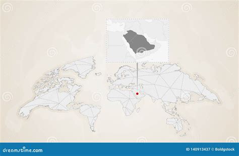 Map of Saudi Arabia with Neighbor Countries Pinned on World Map Stock Vector - Illustration of ...