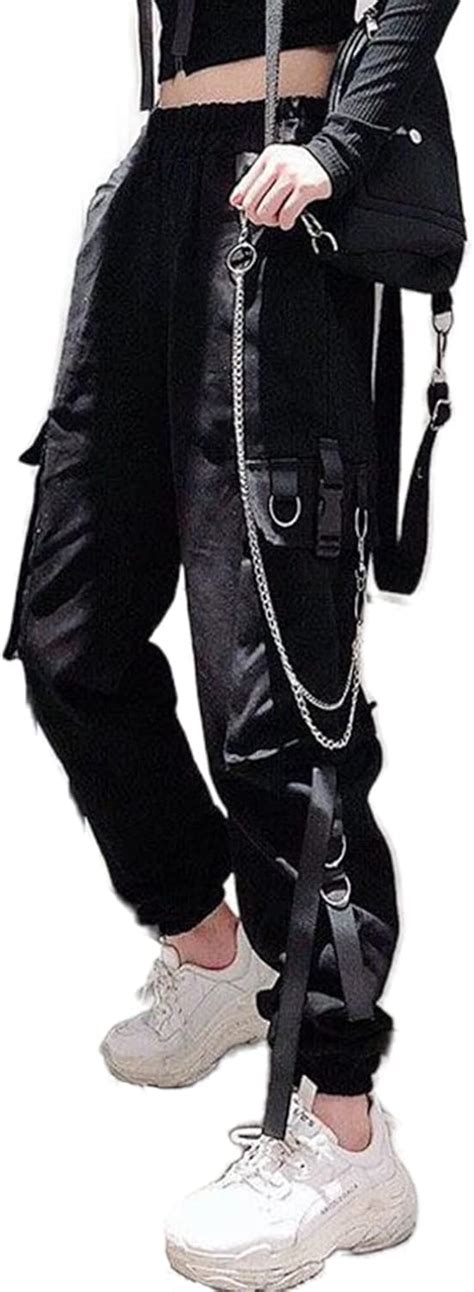 Buy Black Cargo Pants for Women with Chain Techwear Alt Emo Harem ...