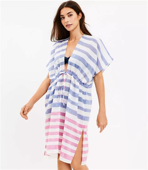 LOFT Beach Striped Drawstring Swimsuit Cover Up