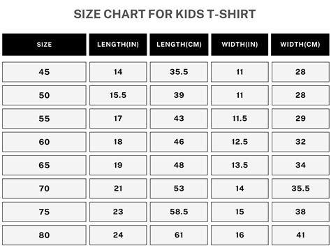 Size Chart For Kids T-Shirt – ESSA GARMENTS