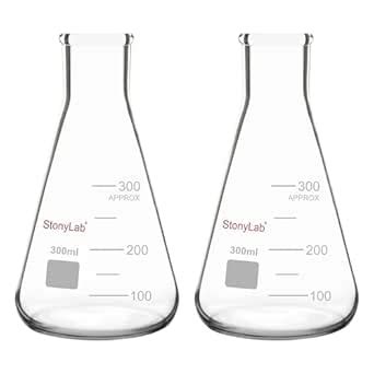 StonyLab 2-Pack Glass 300ml Heavy Wall Narrow Mouth Erlenmeyer Flasks ...