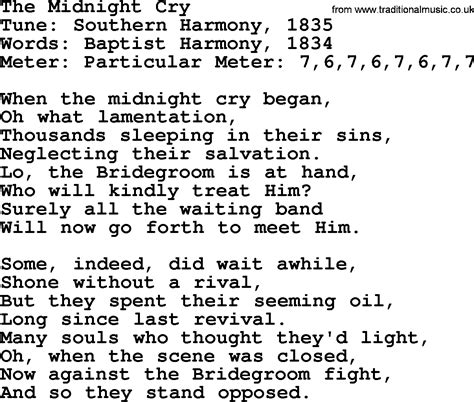 Sacred Harp Song: The Midnight Cry - lyrics, and PDF
