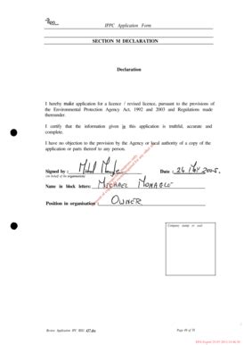 Fillable Online epa IPPC Application Form SECTION M DECLARATION ...