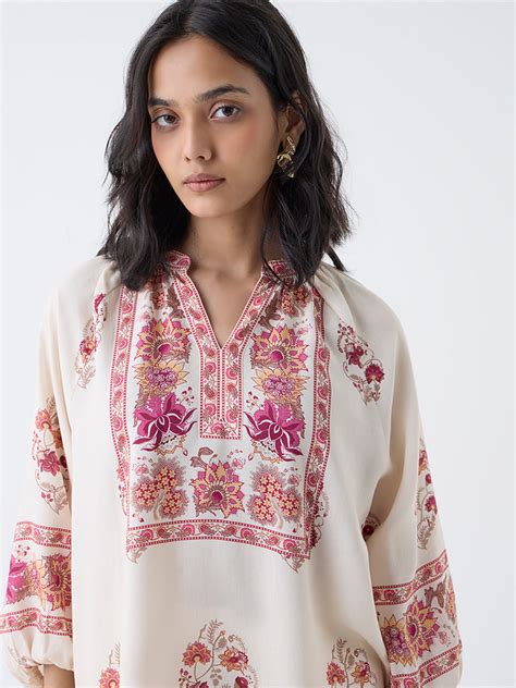 Buy Utsa Off-White Floral Printed Tunic from Westside