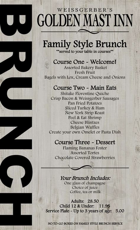 Weissgerber's Golden Mast Inn menu in Okauchee, Wisconsin, USA