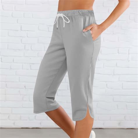 Fnooota Women's Capri Pants, Stretchy Elastic Waist Summer Athletic ...