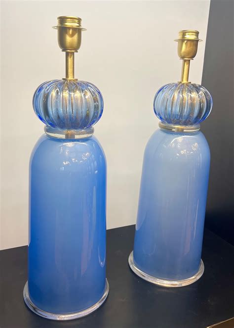 Donà Furnace Mid-Century Modern Light Blue Two Murano Glass Table Lamps ...