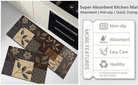 YAGVIZ Anti Fatigue Kitchen Rug Sets 2 Piece Non Slip Kitchen Mats for ...