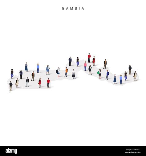 Gambia population map. Large group of realistic a diverse crowd of people figures in a shape of ...