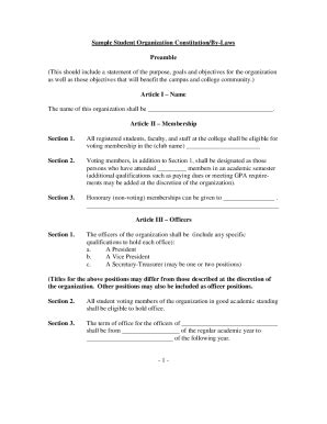 Fillable Online Sample Student Organization Constitution/By-Laws Fax ...