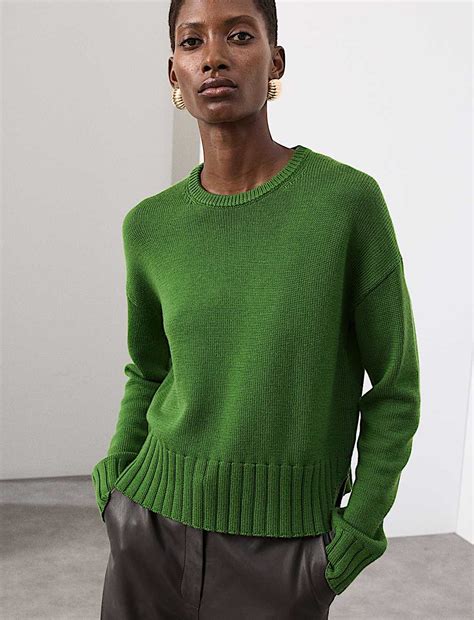 Buy Pure Merino Wool Ribbed Crew Neck Jumper at Marks & Spencer