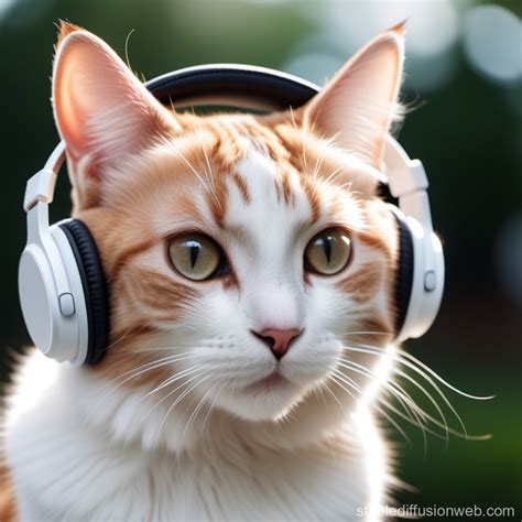 cute cat with white headphones Prompts | Stable Diffusion Online