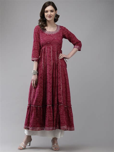 Buy Ishin Women's Pink Zari Embroidered Anarkali Kurta