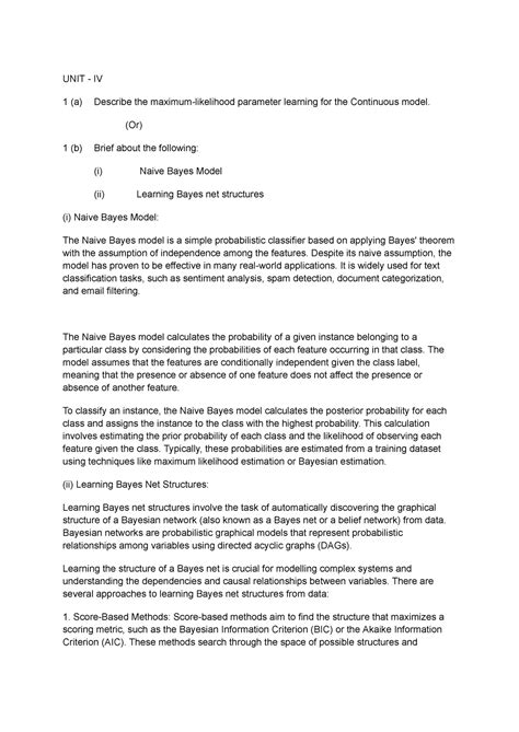AAI CIA 3 - ... - UNIT - IV 1 (a) Describe the maximum-likelihood ...