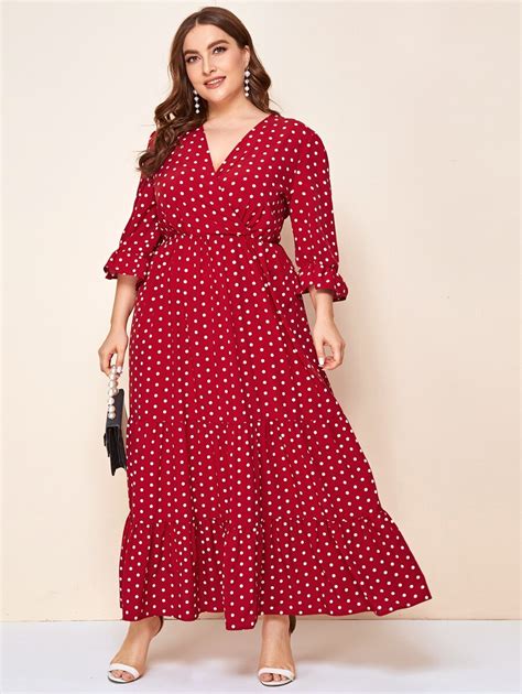 EMERY ROSE Plus Size Polka Dot Tiered Ruffled Dress | SHEIN USA