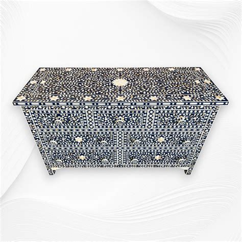 Dark Blue Mother of Pearl Inlay Chest Of 7 Drawers – Luxury Handicrafts