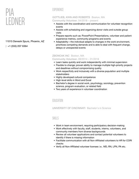 Community Volunteer Resume Samples | Velvet Jobs