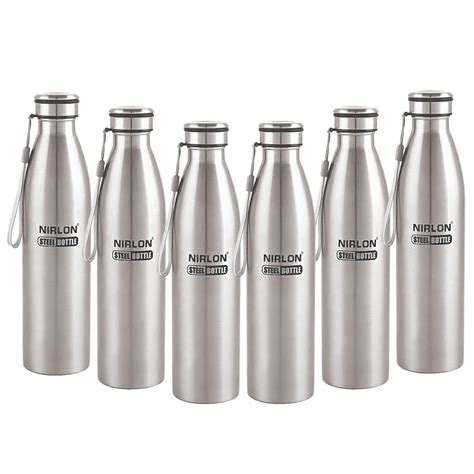 Nirlon Stainless Steel Water Bottle Set, 650ml, Set of 6, Silver (6pcs ...