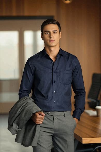 Buy Men Navy Stripe Full Sleeves Formal Shirt Online - 40000108 | Louis ...