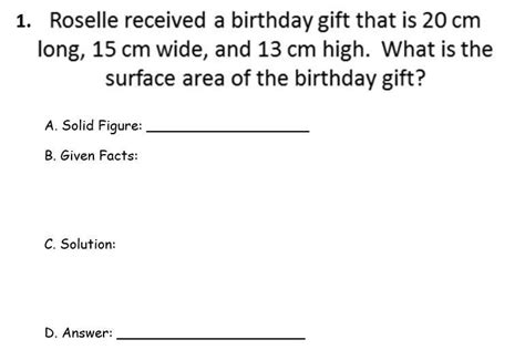 Write the name of the figure, given facts, formula, and solution for ...