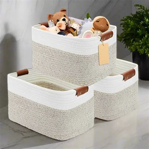 White & Brown Storage Baskets for Shelves - 15 inch x 10 inch x 9.5 in ...