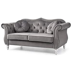 BLACK OAK Velvet 67'' Rolled Arm Two Seater Sofa Settee Silver Wooden ...