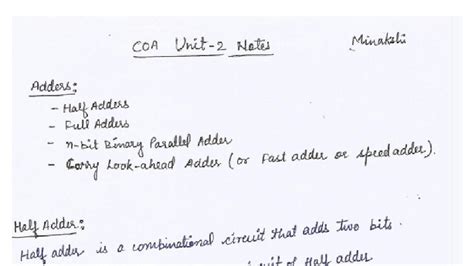 COA Notes: Half Adders, Full Adders, and Multipliers Overview - Studocu