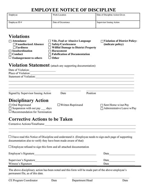 Image result for Employee Discipline Form Template