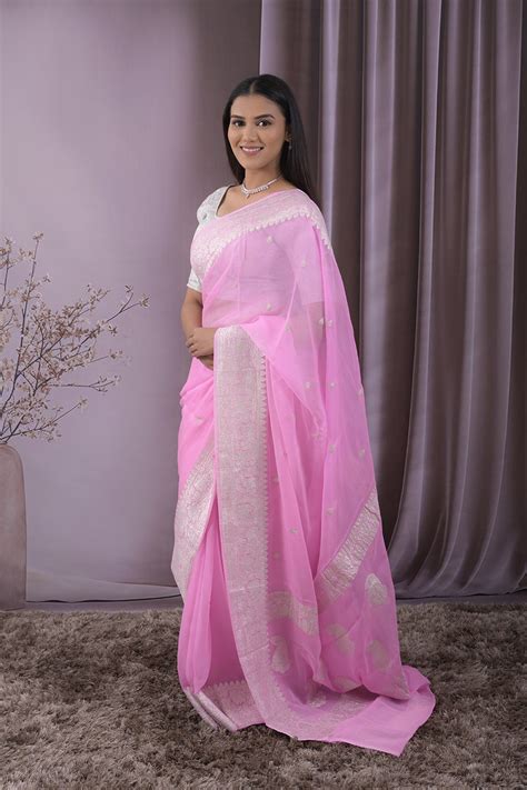 Georgette Woven Silver Jari Buttis All Over