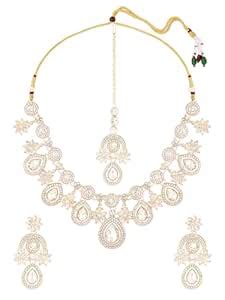 ZAVERI PEARLS Gold Tone Dazzling Stones Austrian Diamonds Necklace ...