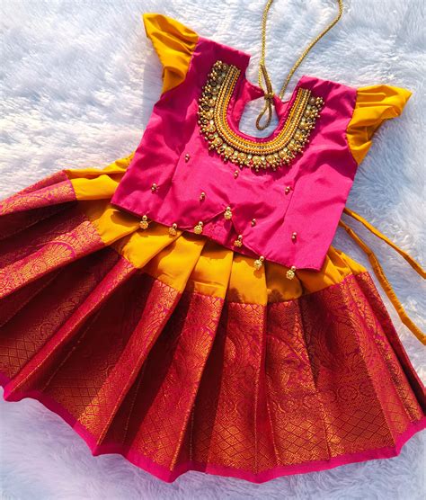 Rani Pink Top & Yellow Bottom Pattu Pavada – babypattustudio